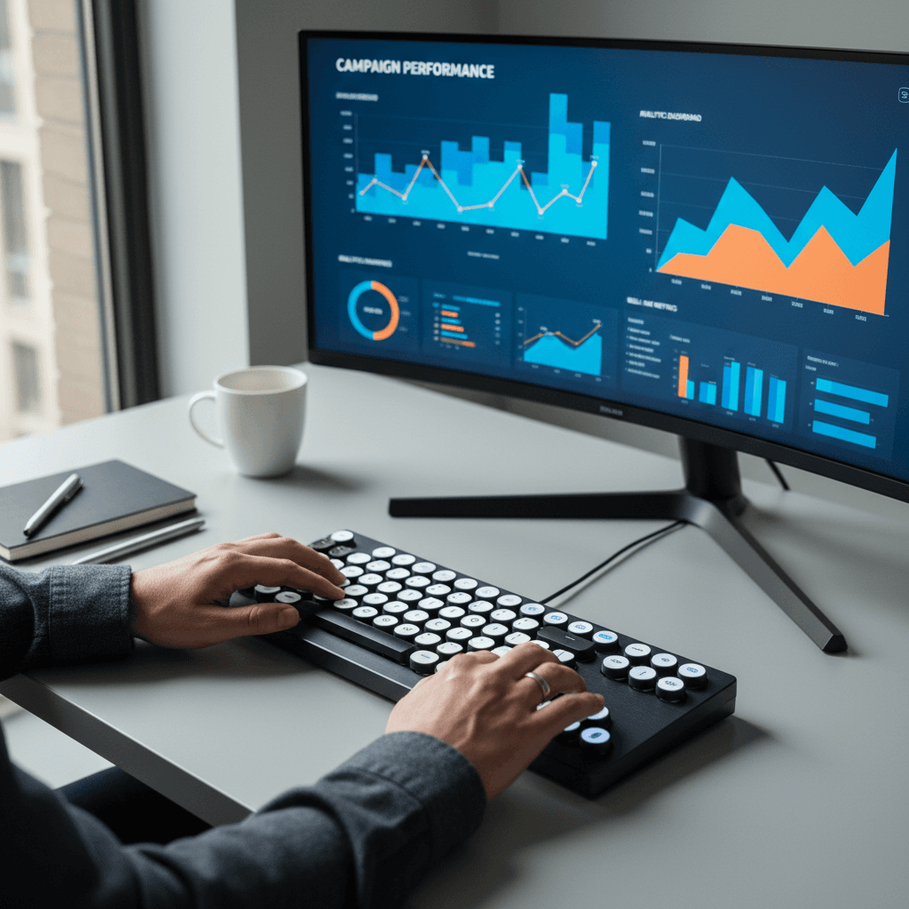 Marketing professional reviewing analytics dashboards